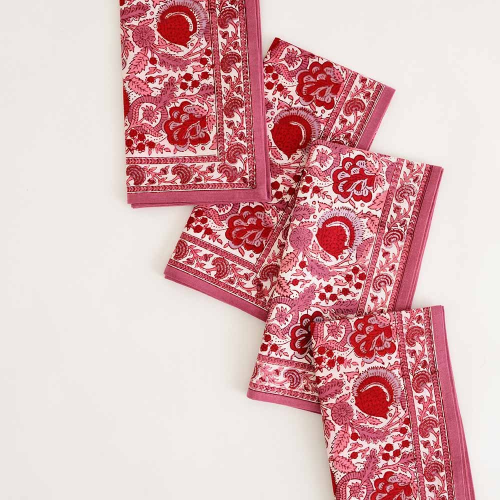 Exotic floral hand block printed napkins. 