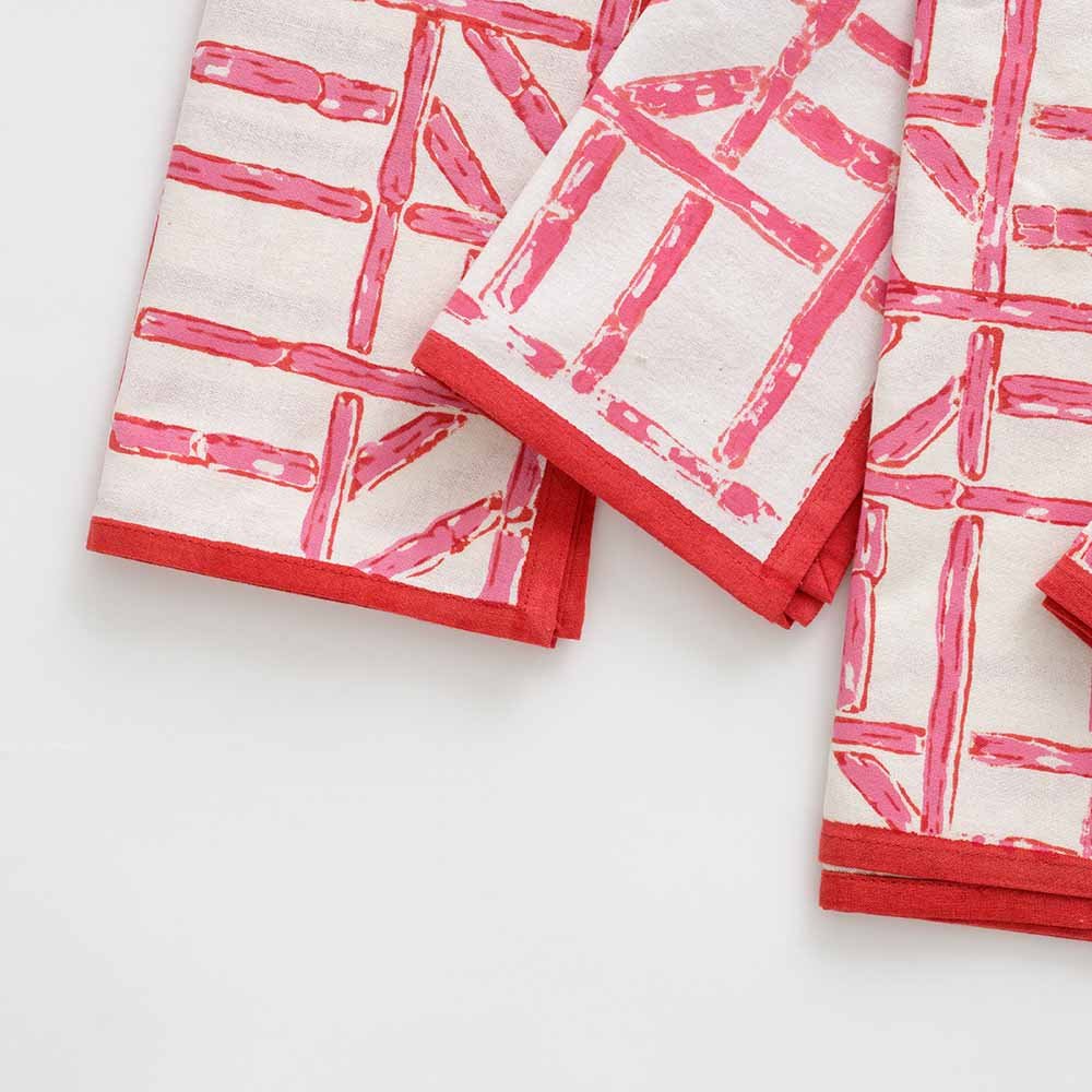 Chick pink and white bamboo print napkins. 
