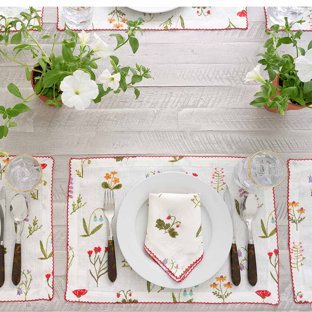 Linen napkin paired with matching linen placemat. 