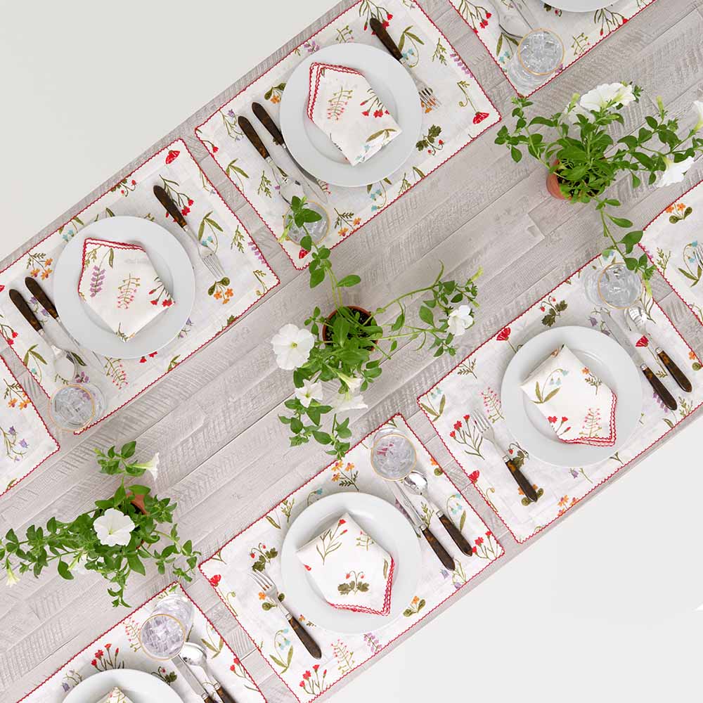 Placemats paired with matching napkins on a dinner table. 