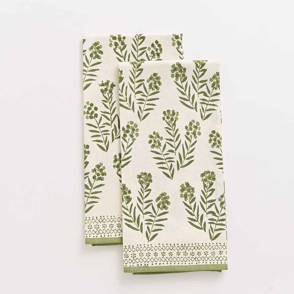 Phlox Green Tea Towels | Set of 2