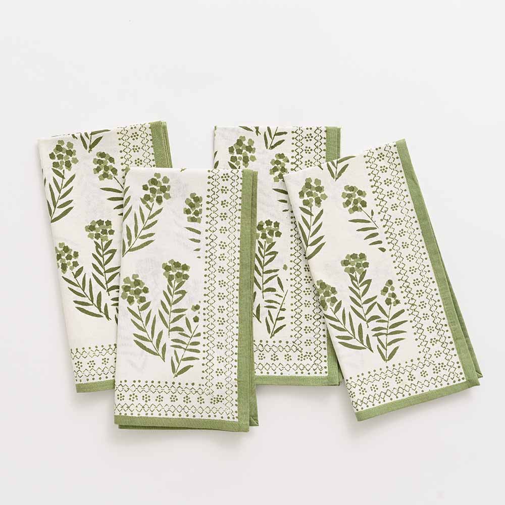 Phlox Green napkin set of 4. 