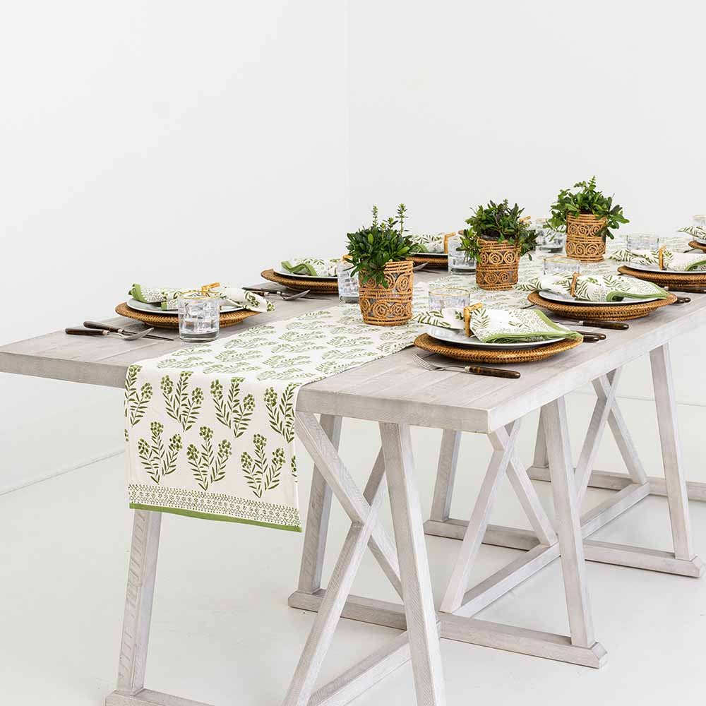 Dinner table with Phlox Green table runner. 