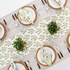 Overhead shot of table runner and matching napkins. 
