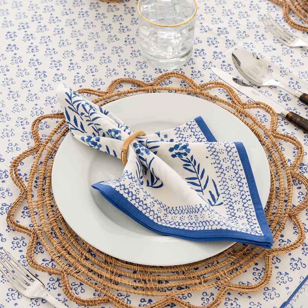 Close up of matching tablecloth and napkin. 