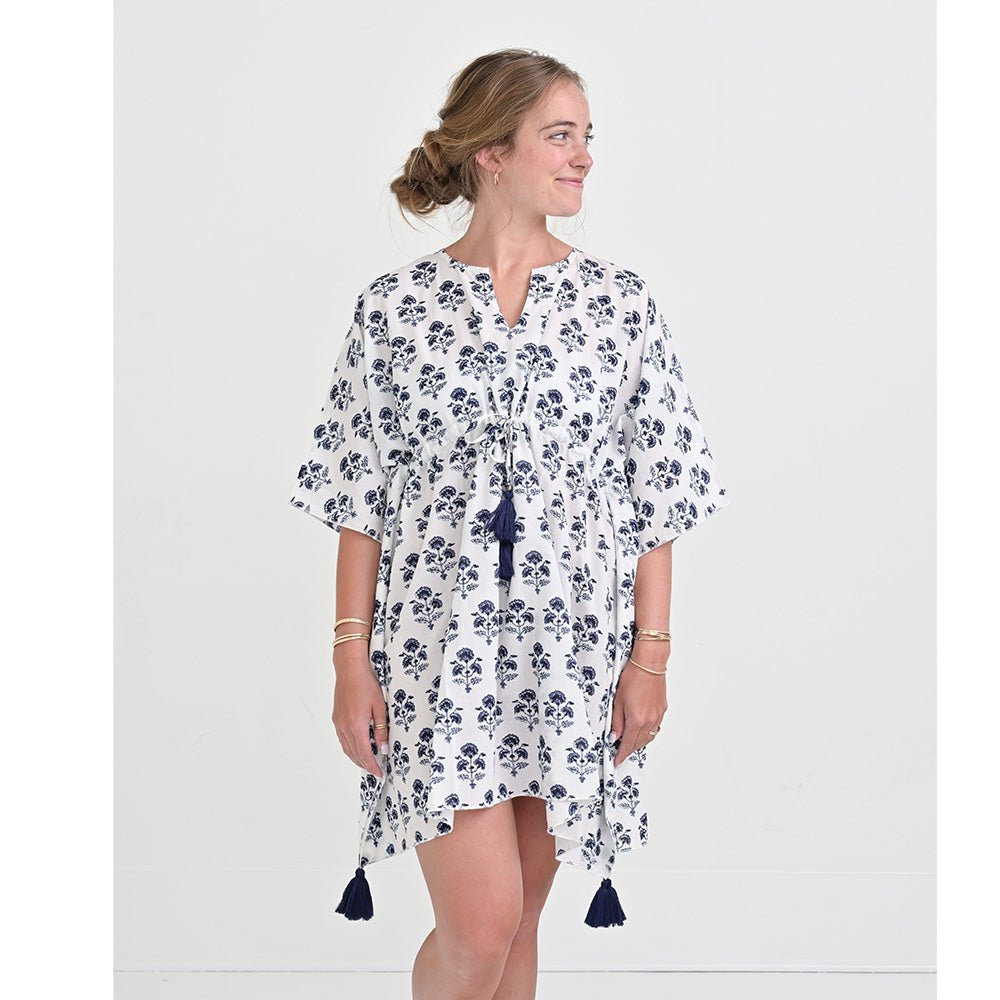 Agra Bloom Indigo Short Caftan Coverup Pomegranate Inc