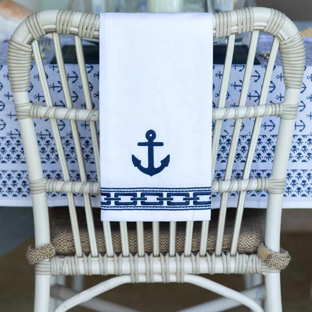 white towel with blue anchor