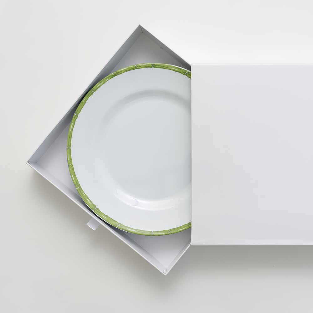 Green Bamboo Melamine Dinner Plate in box. 