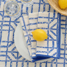 Blue and white napkin on a summer themed table. 