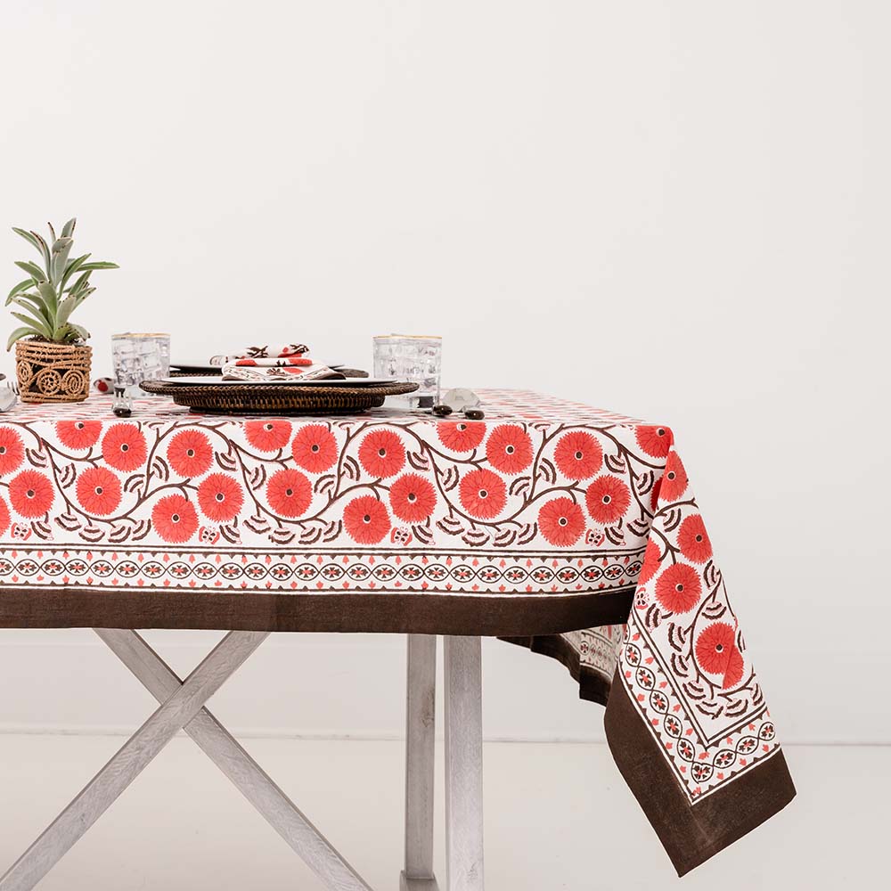 Gaya Brown &amp; Persimmon Tablecloth