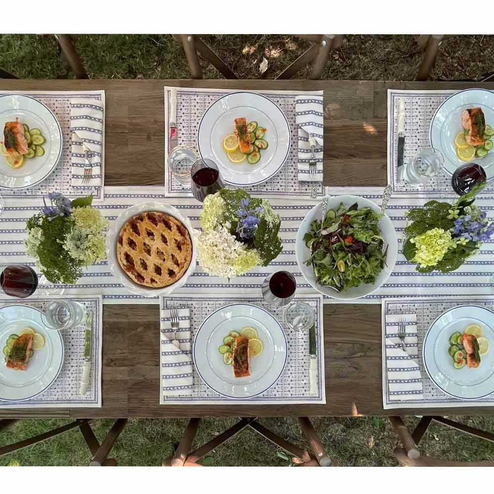 India Hicks Home Sea Ferns &amp; Domino Midnight Placemat  on wooden table