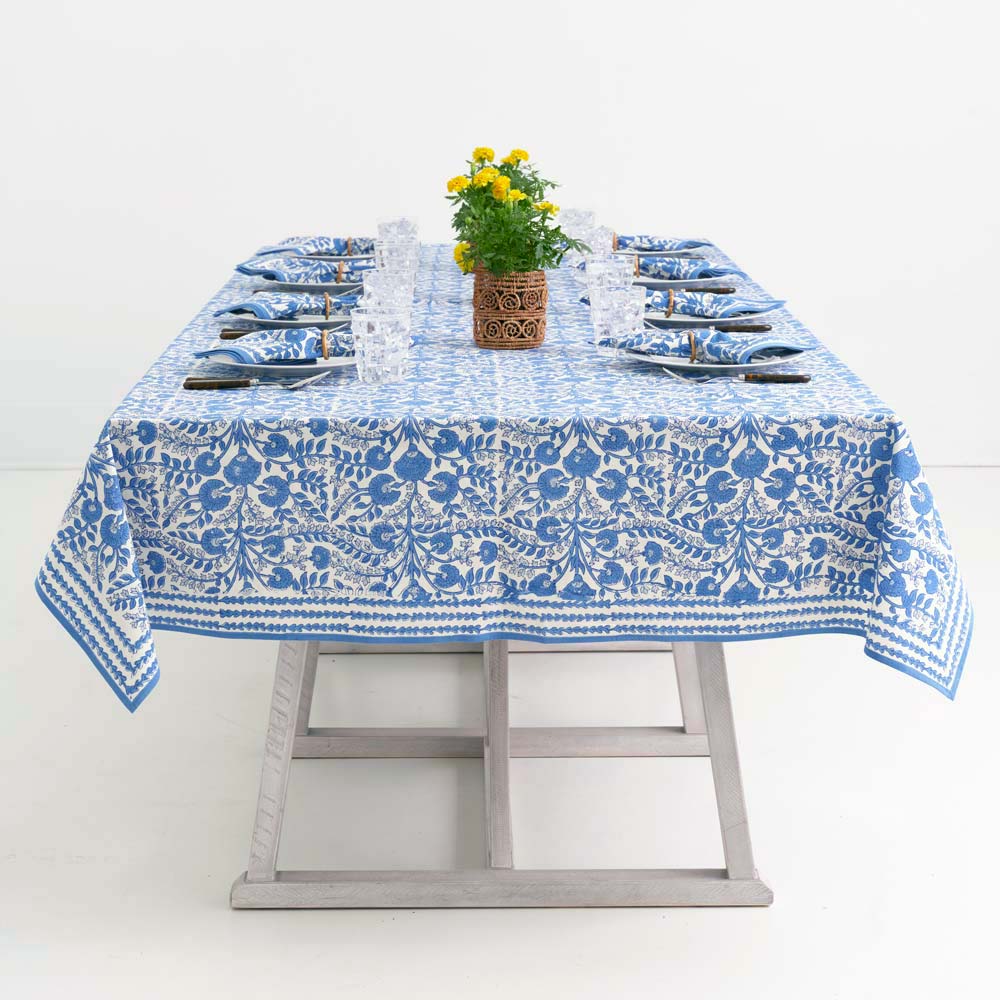 Cactus Flower Blue Tablecloth