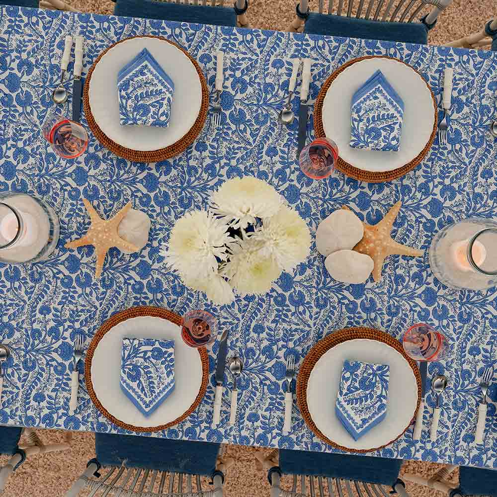 Cactus Flower Blue Tablecloth