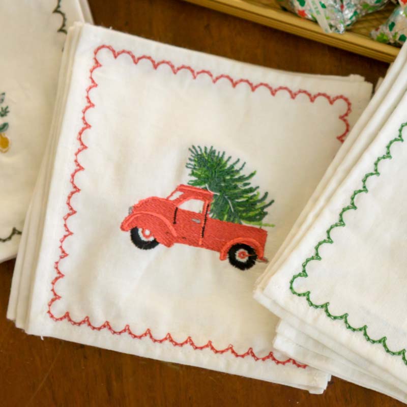 Red Christmas Truck Cocktail Napkin