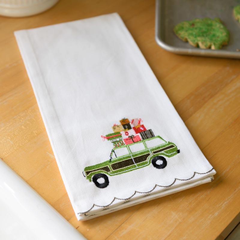 Embroidered Holiday Tea Towel, Christmas Present, Patty Bzz