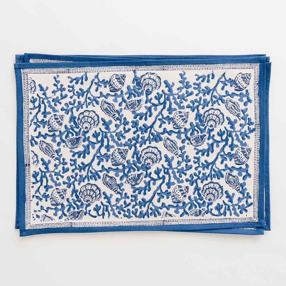 Coral &amp; Shell Blue Placemat | Set of 4
