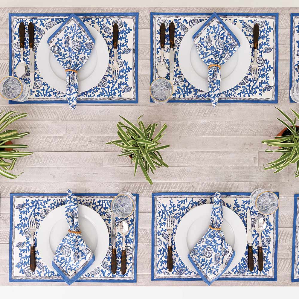 Coral &amp; Shell Blue Placemat | Set of 4
