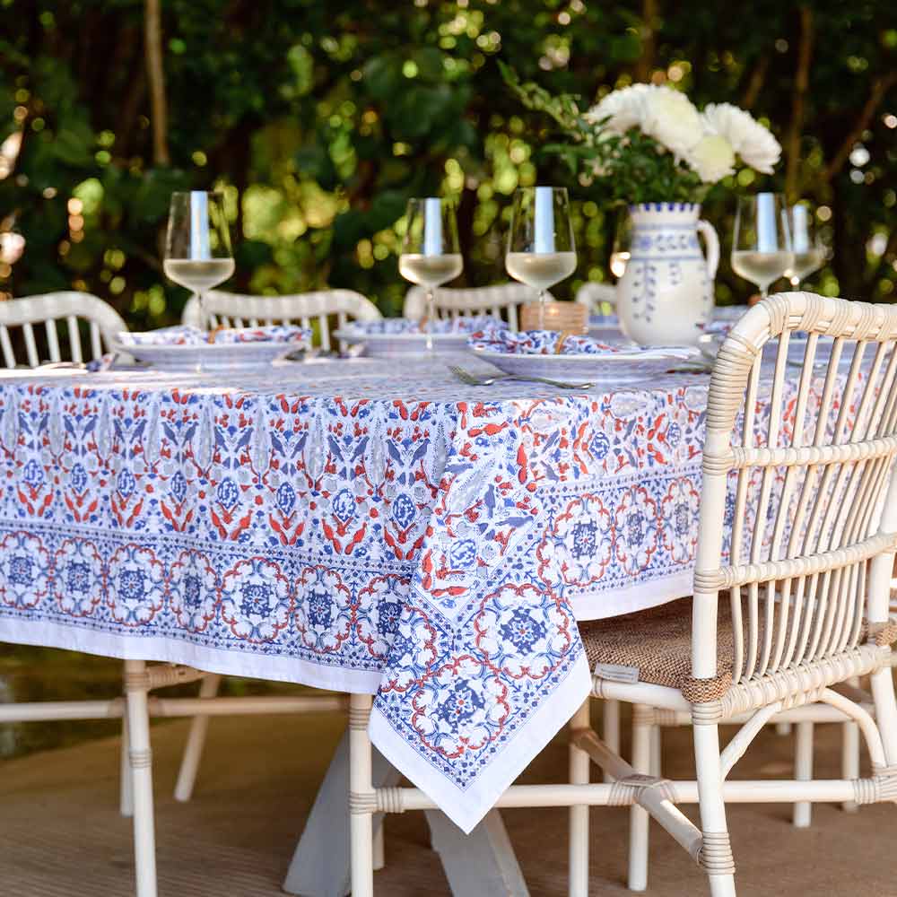 Dove &amp; Cypress Blue &amp; Persimmon Tablecloth