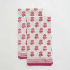 Rose pink and white print tea towel set of 2. 