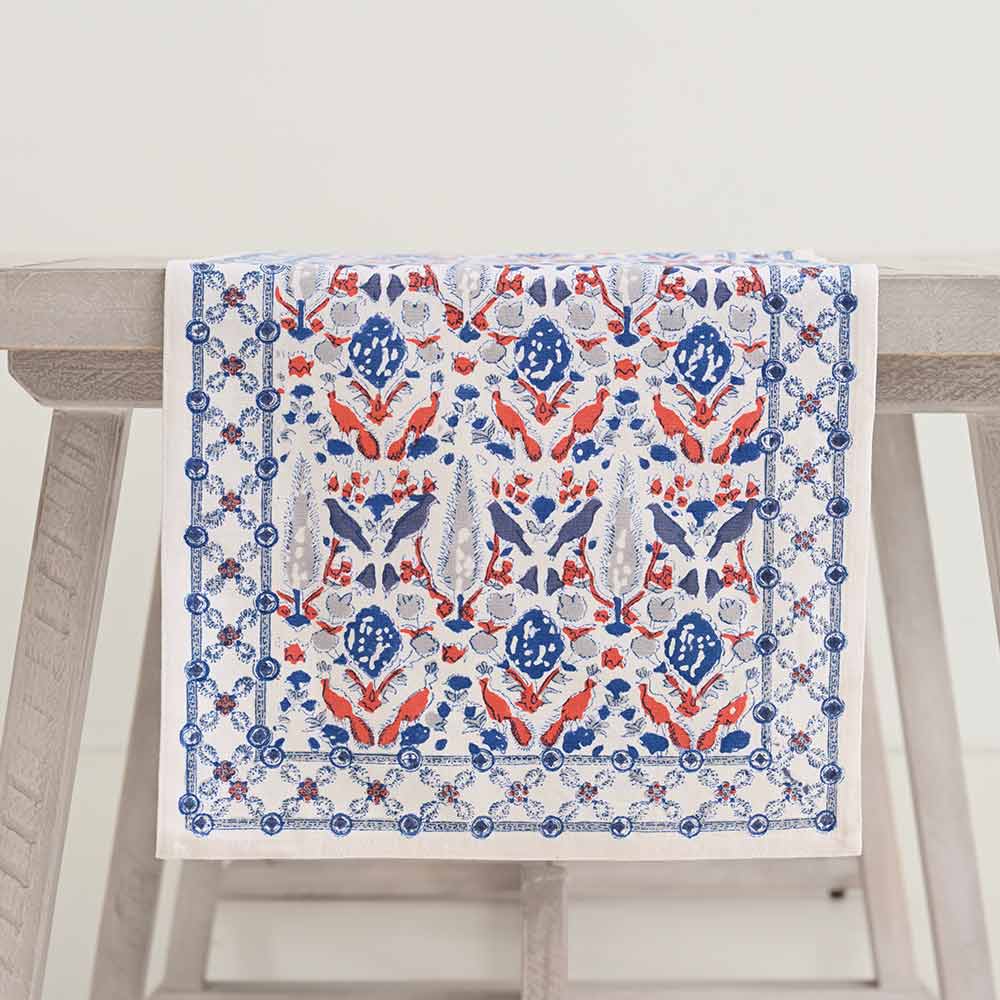 Dove &amp; Cypress Blue &amp; Persimmon Table Runner