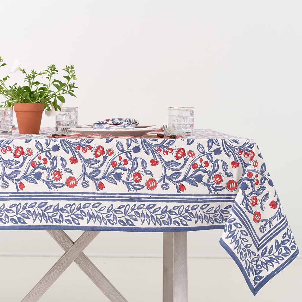90 Round Emma Red & Blue Tablecloth