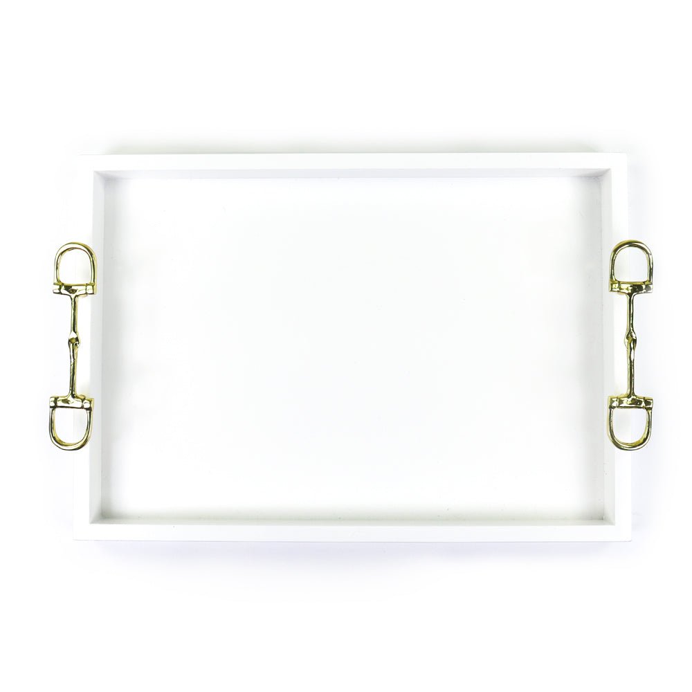 White Serving Tray with Snaffle Handles
