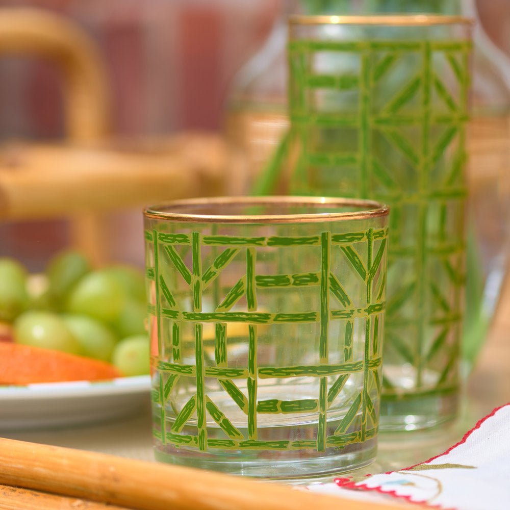 Green Bamboo Bourbon Glass | Set 4 Pomegranate