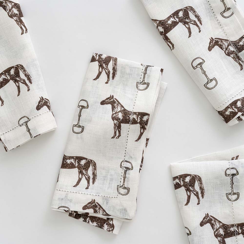 Horse and Snaffle Linen Napkin Set of 4. 