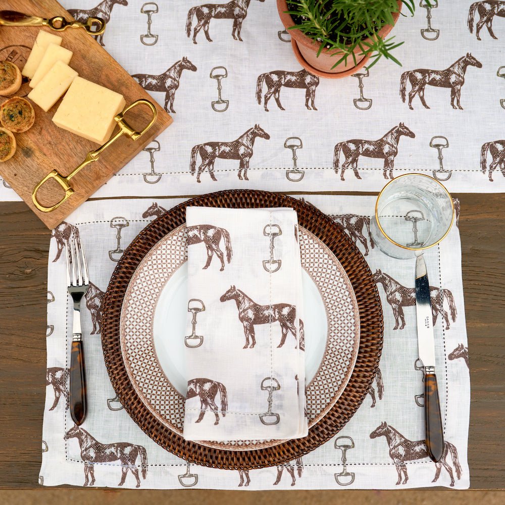 Horse and Snaffle Linen Napkin Set of 4. 
