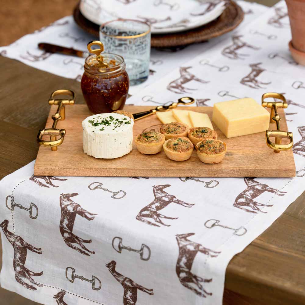 Wooden Cheese Tray with Brass Snaffle Handles