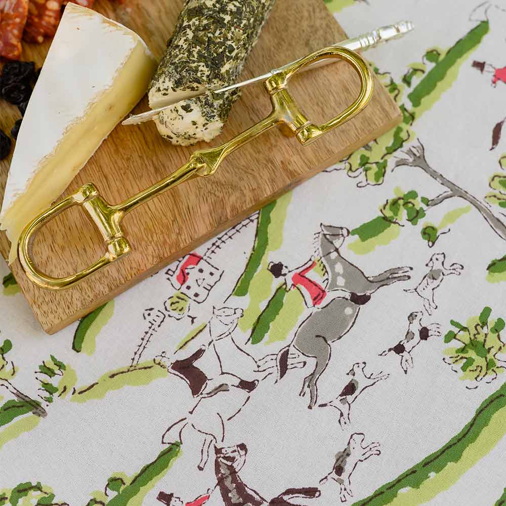 Hunt Scene Tablecloth with cheese plate
