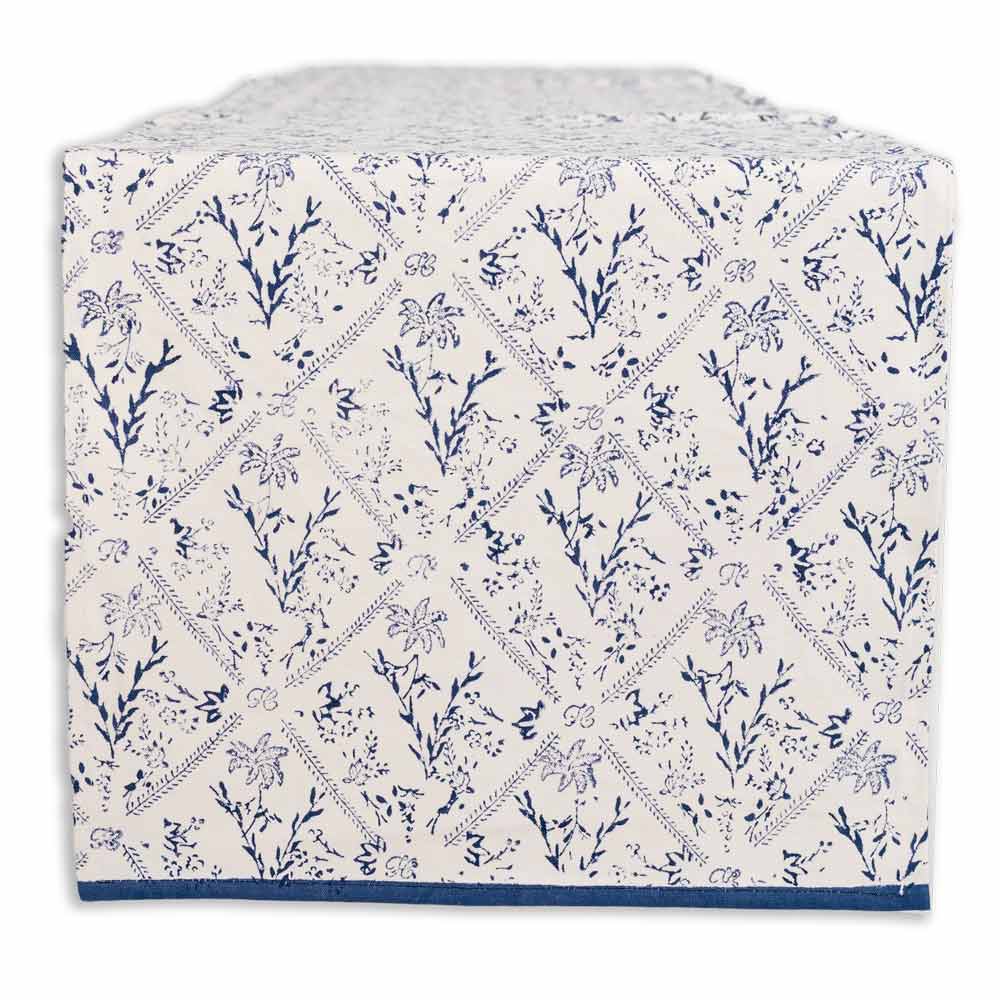 India Hicks Home Sea Ferns & Domino Midnight Table Runner in blue and white