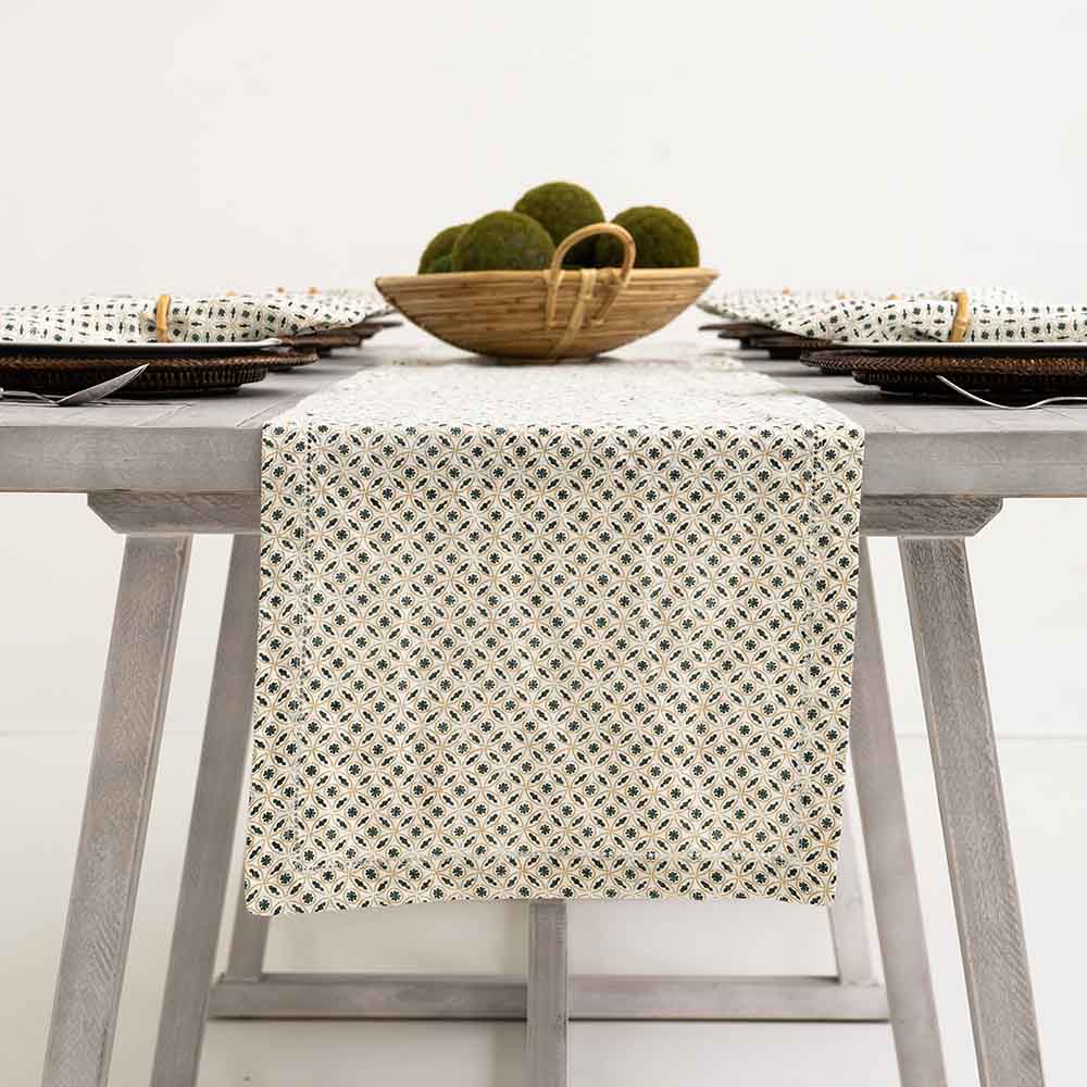India Hicks Home Hunter Green Tea Time Table Runner