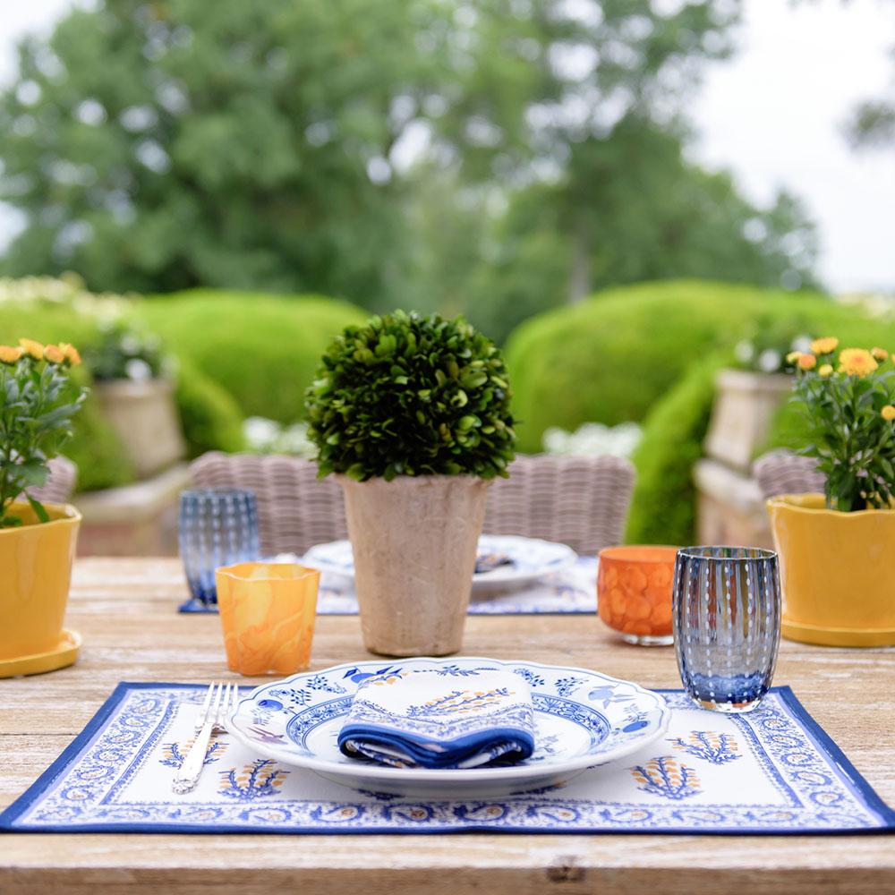 Sagar Blue &amp; Marigold Placemat in country setting