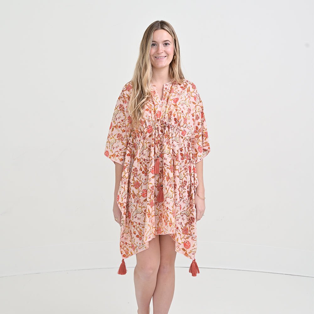Mila Floral Blush Short Caftan Coverup Pomegranate Inc