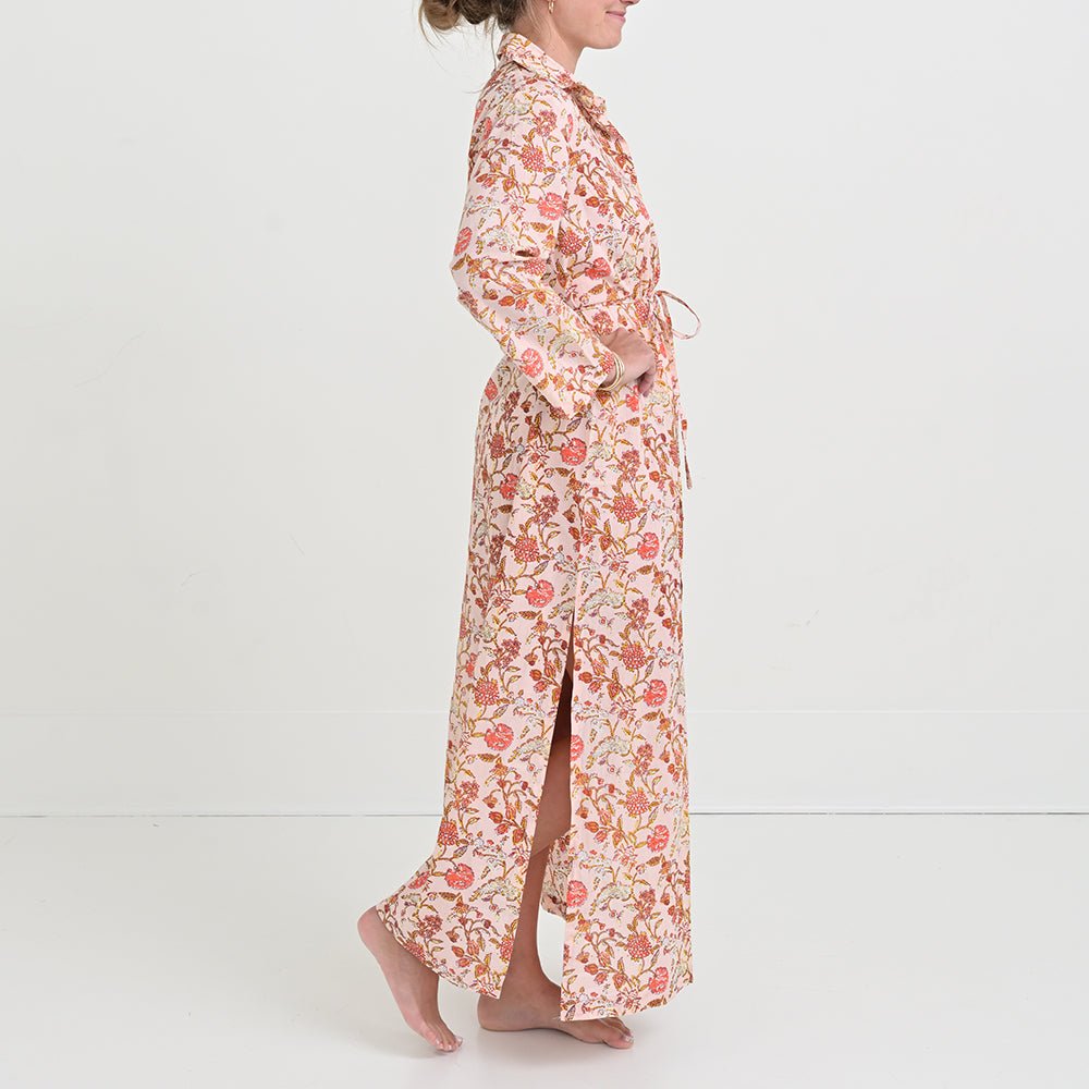Mila Floral Blush Long Button Down Dress