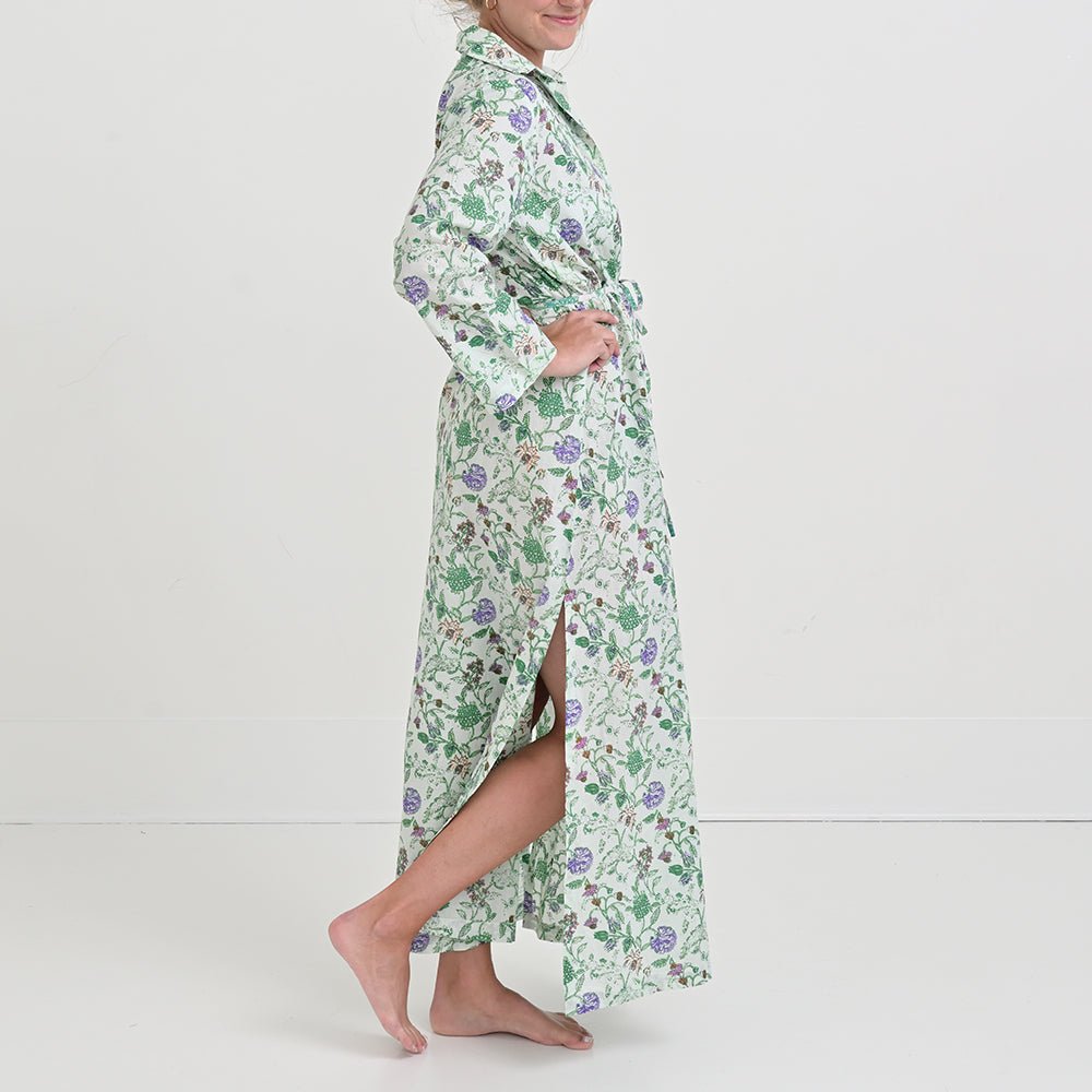 Mila Floral Emerald Long Button Down Dress