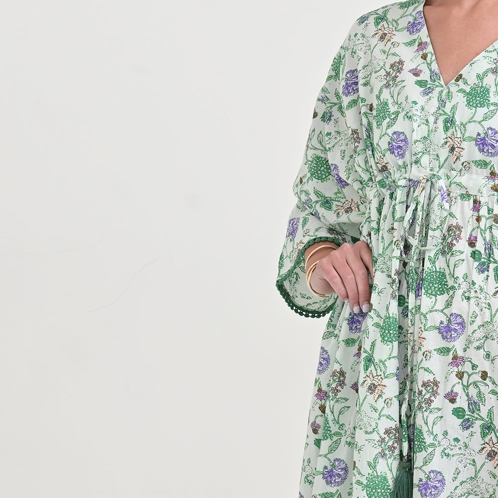 Long Caftan Coverup Mila Floral Emerald