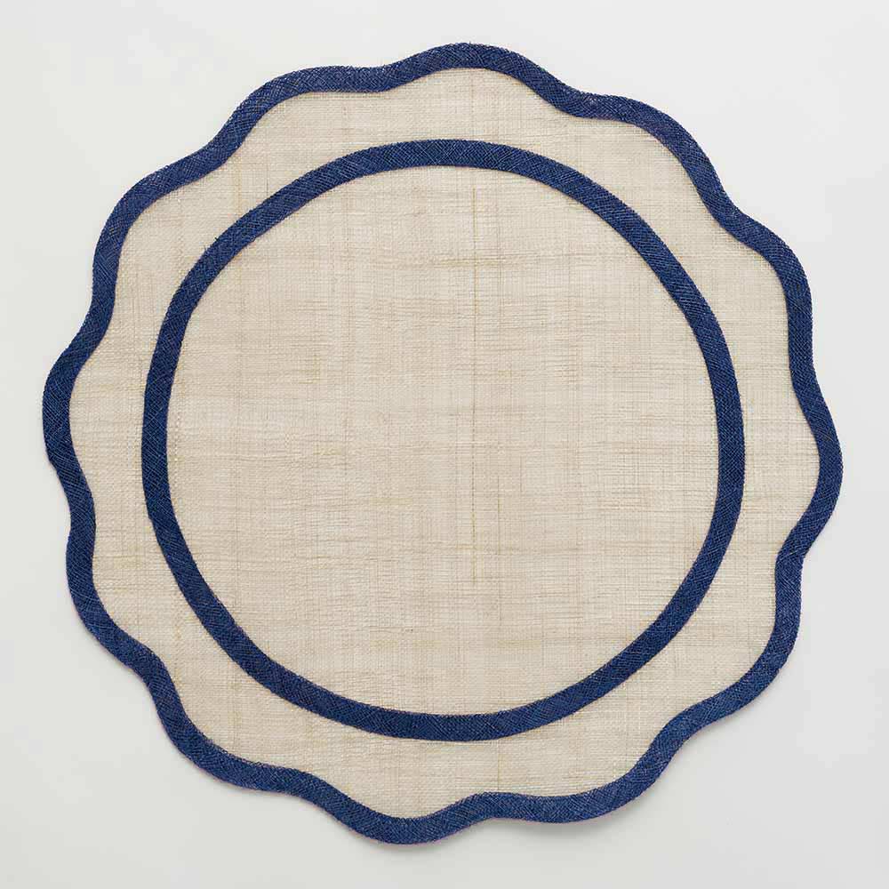 Pomegranate Navy Blue Scalloped Rice Paper Placemat | Set of 4