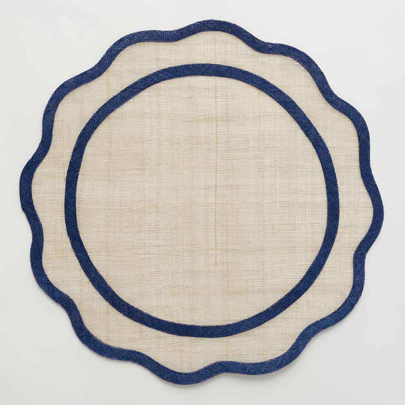 Navy Blue Scalloped Edge Natural Fiber Round Placemats Pomegranate Inc.