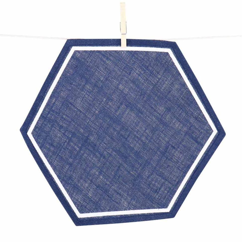 Blue Hexagon Jute Placemats Practical Style Pomegranate Inc.