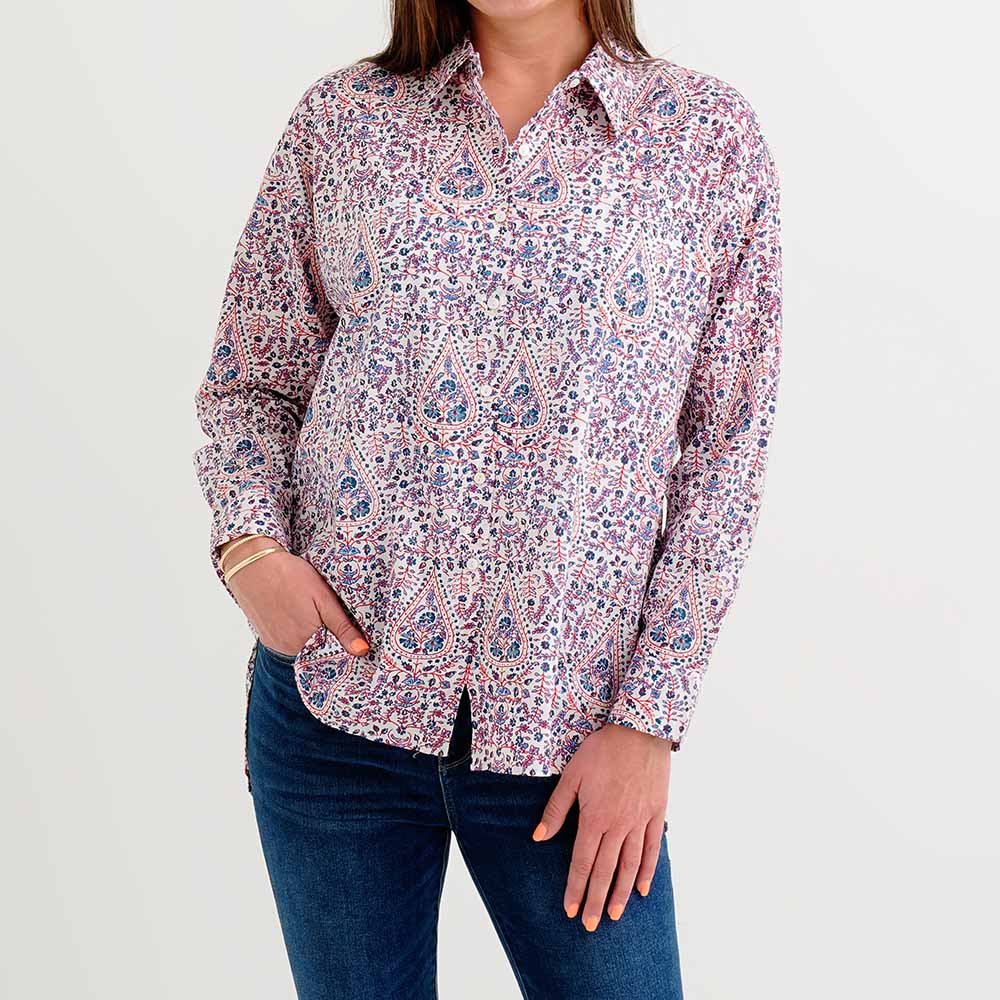 Red &amp; Blue Paisley Button Down Blouse