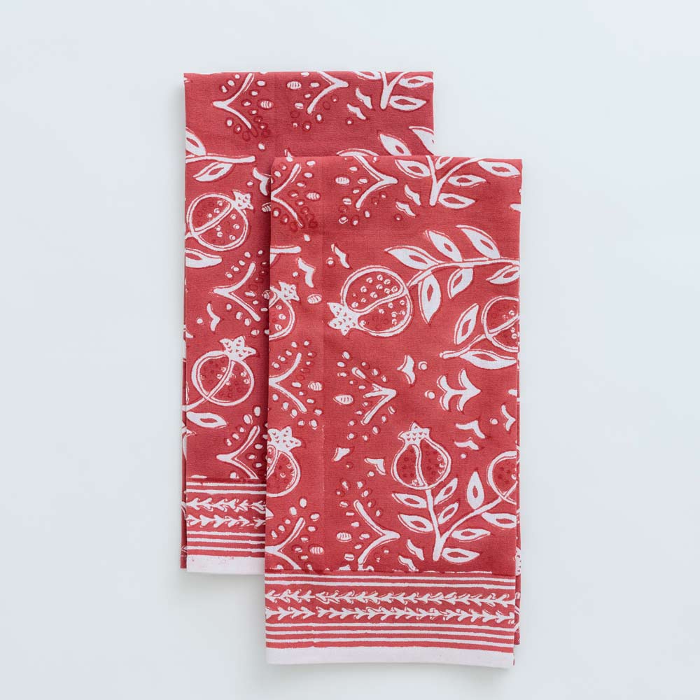 Pomegranate Poppy Tea Towels set of 2. 