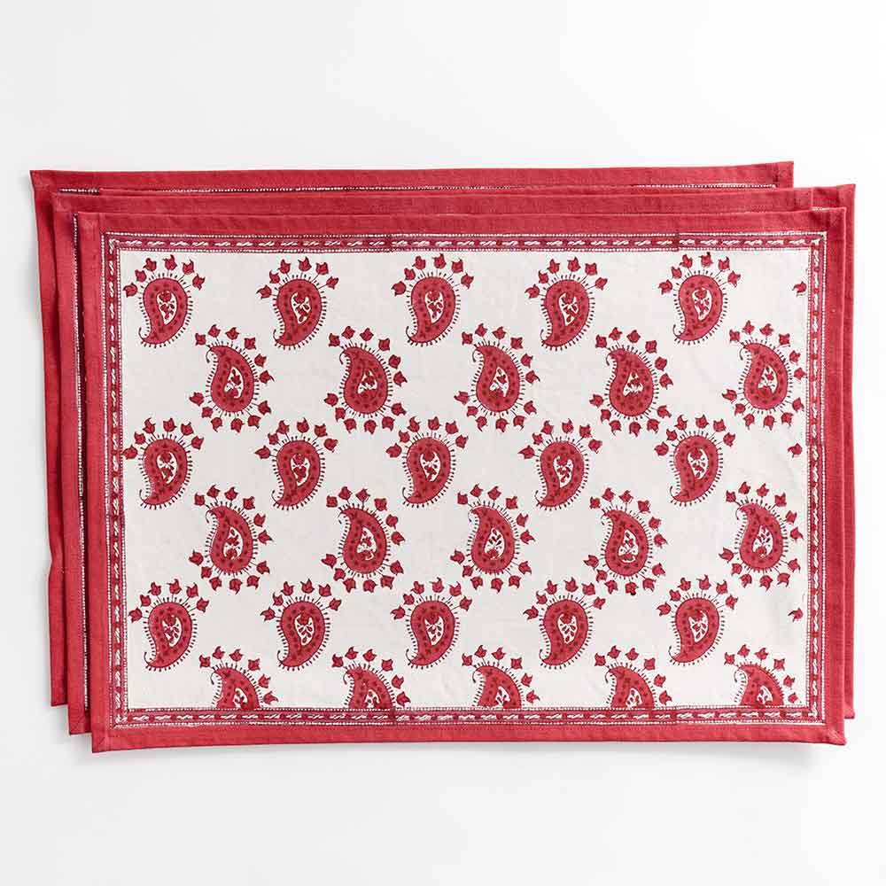 Red Paisley Placemats | Set of 4