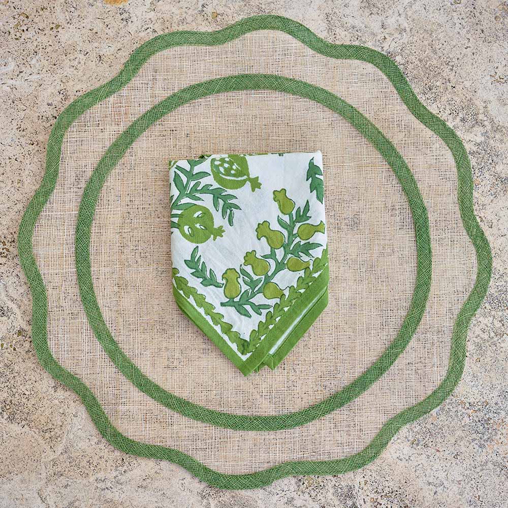 Pomegranate Square Green Rice Paper store Placemats 13.5” Square