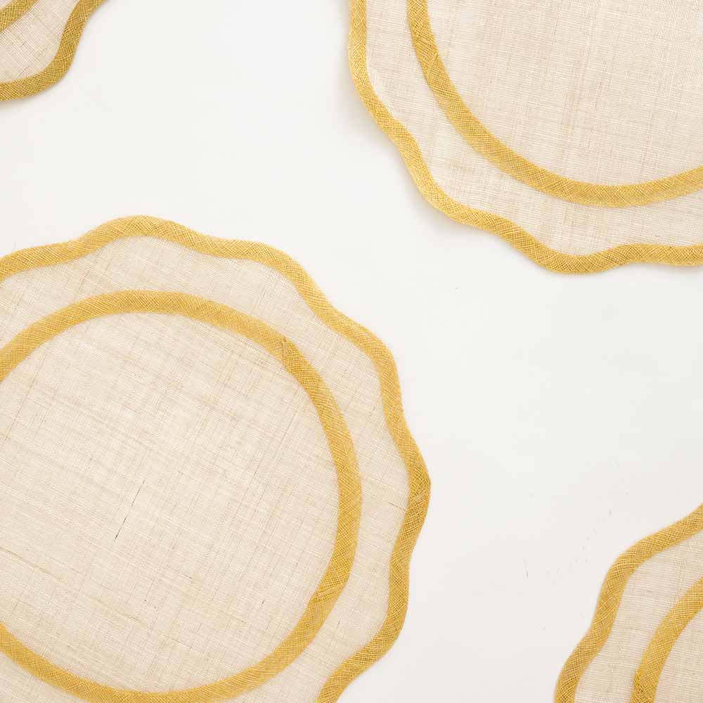 Yellow Scalloped Rice Paper Placemat | Set of 4