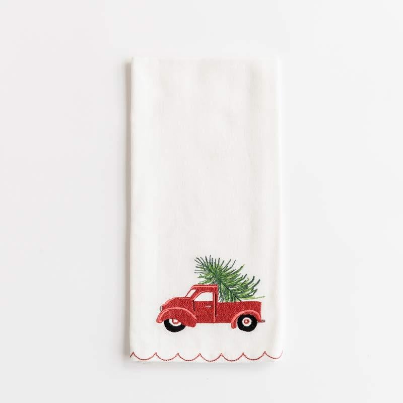 Red Christmas Truck Tea Towel