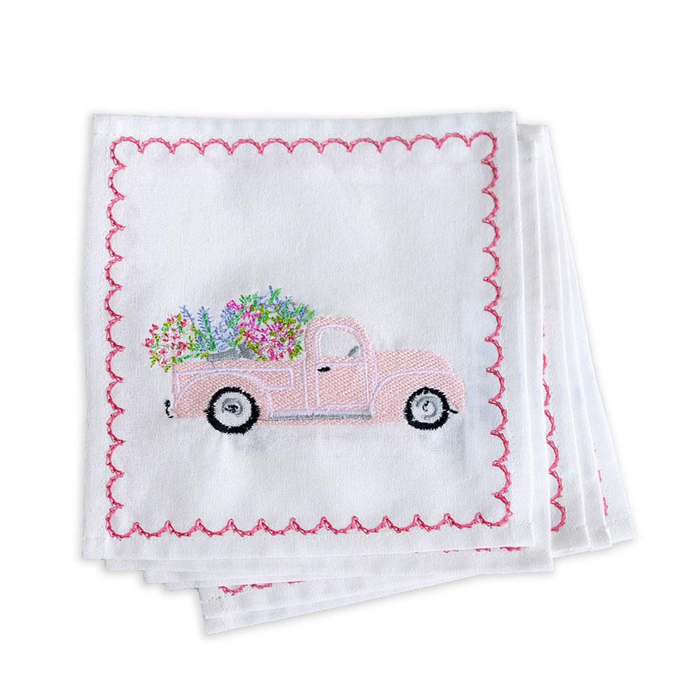 Blossom truck cocktail napkin set- 6- spring kitchen & table accessories