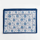 Hand made block printed placemat with navy border. 