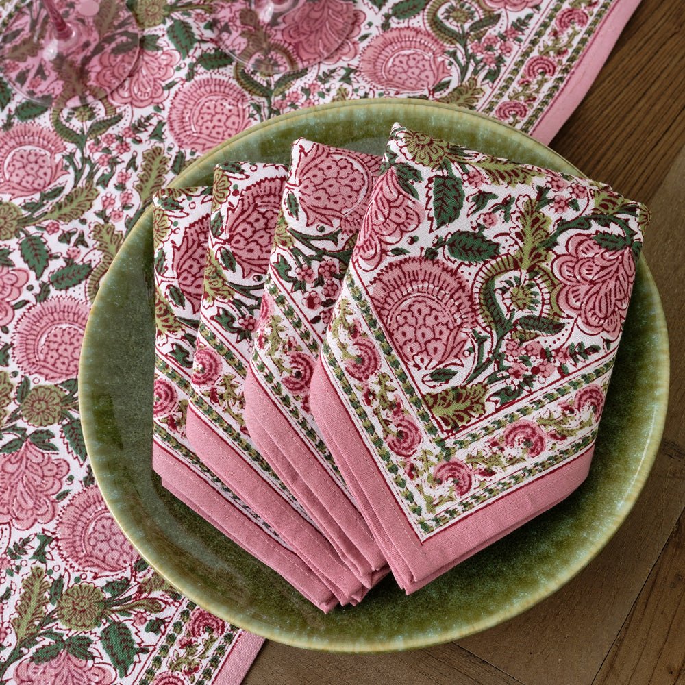 Floral Pink & Green Napkins | Set of 4